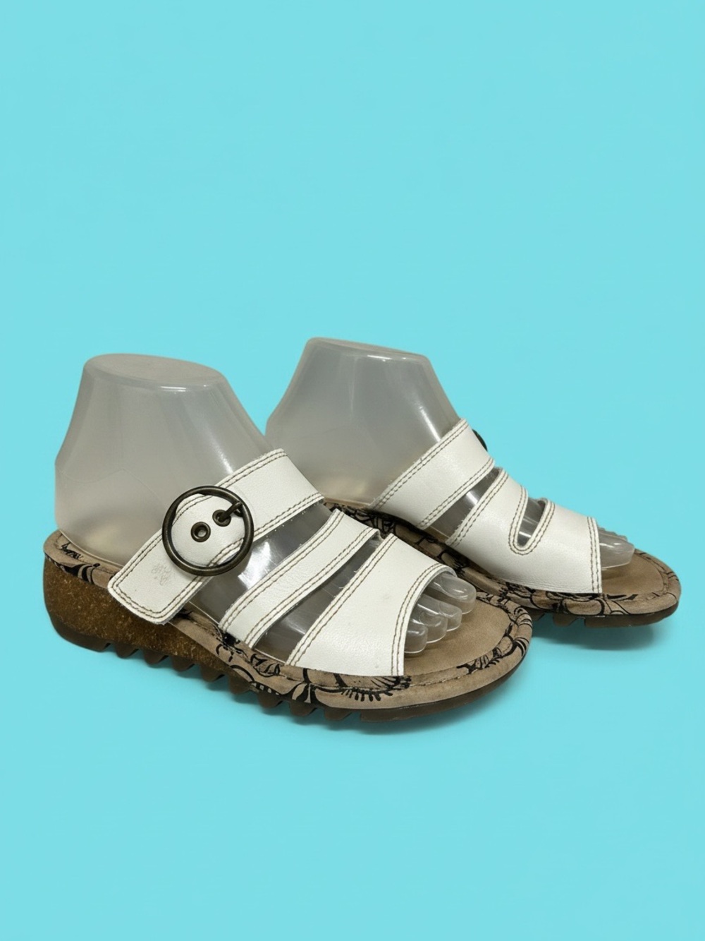 Fly London Thea Bridle Off White Leather Sandals Size 36